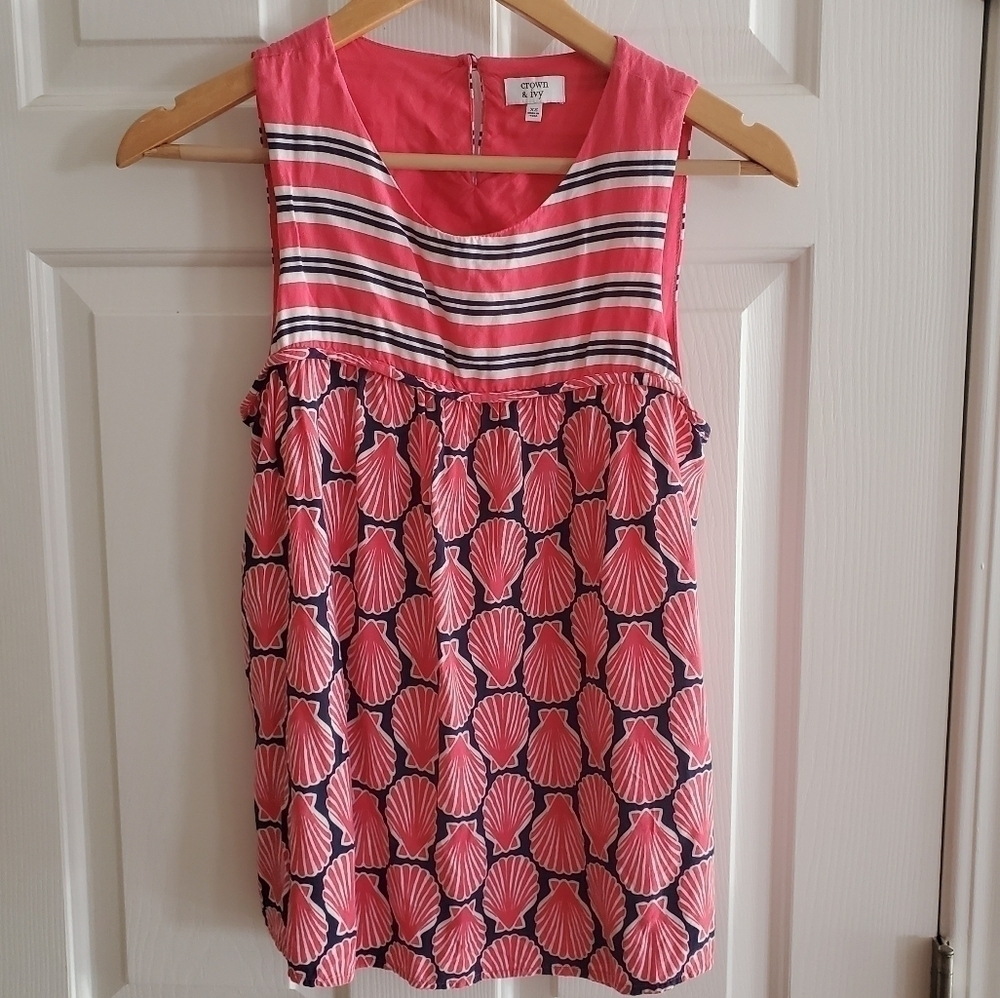 Crown & Ivy Pink & Blue Stripe & Seashell Top XS